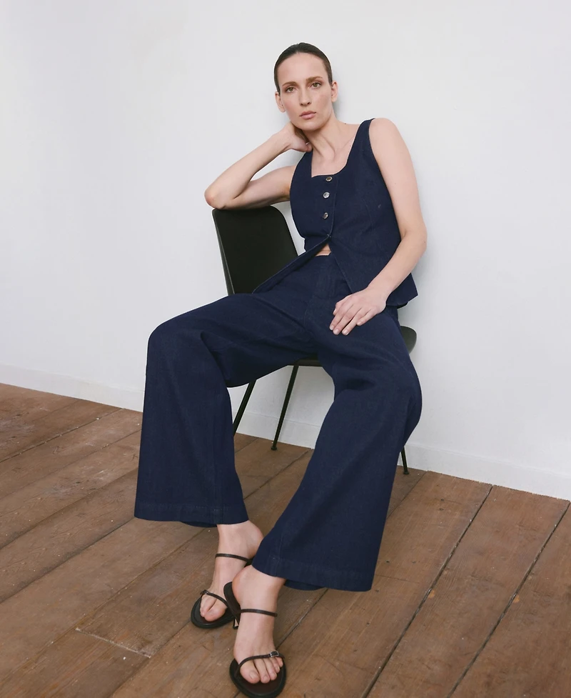 Mango Women's Wide Leg Mid-Rise Jeans
