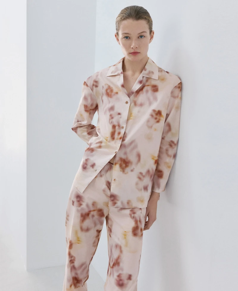 Mango Women's Watercolor Print Cotton Pajama Trousers