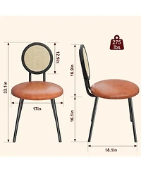 gaomon Set of 2 Rattan Dining Chairs, Modern Upholstered Kitchen Chairs with Solid Metal Legs, Thick Cushions, for Small Spaces