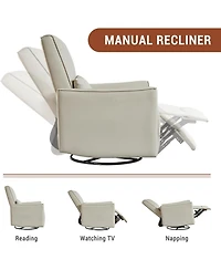 gaomon Ergonomic Swivel Rocking Recliner, Manual Pu Leather Glider, High Back, Padded Armrests, Sofa for Living Room