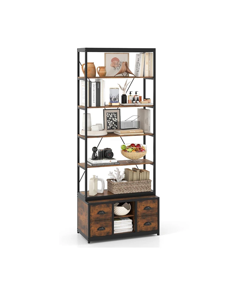 Slickblue 8 Tier Storage Bookshelf with Fabric Drawers and Metal Frame