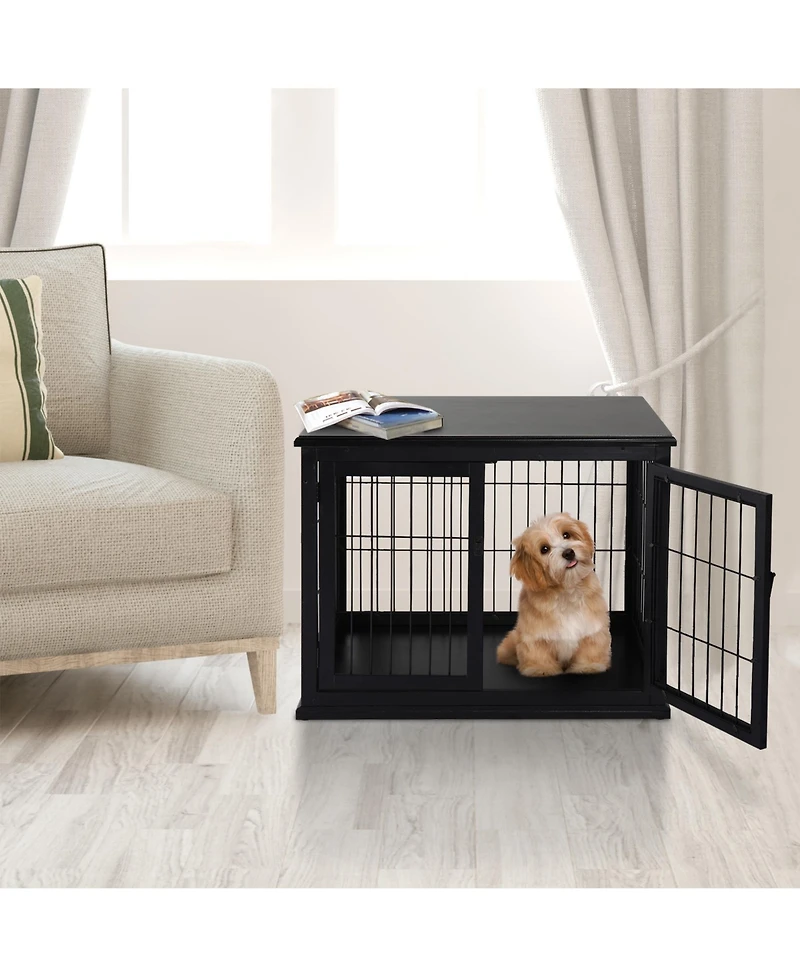 Aostirmotor Small Dog Crate End Table – Pet Cage with Two Opening Sides & Lockable Door, Decorative Indoor Kennel