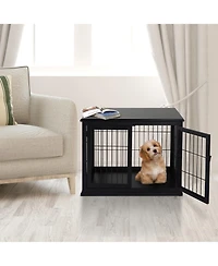 Aostirmotor Small Dog Crate End Table – Pet Cage with Two Opening Sides & Lockable Door, Decorative Indoor Kennel