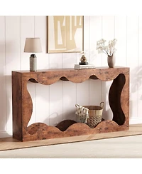 gaomon Slim Farmhouse Console Table for Entryway, 2-Tier Wood Scalloped Sofa Table with Storage Shelf