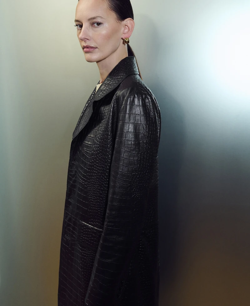 Mango Women's Leather Crocodile-Effect Coat