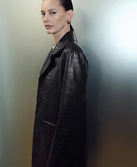 Mango Women's Leather Crocodile-Effect Coat