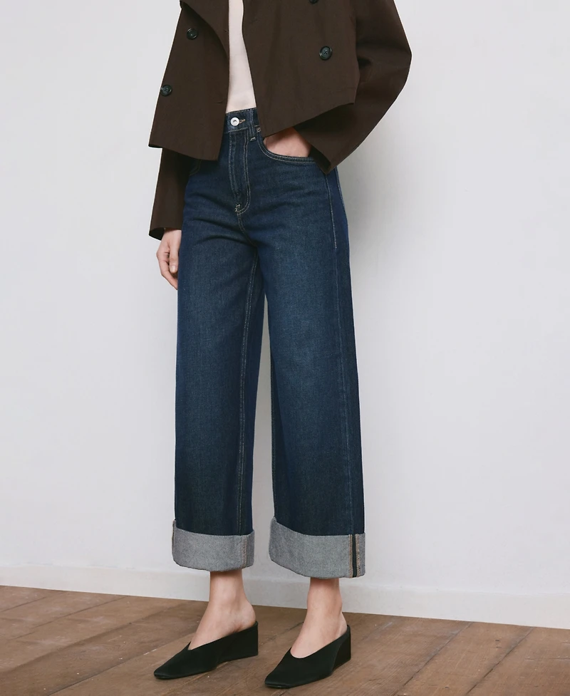 Mango Women's Turn-Up Hem Wide Leg Jeans