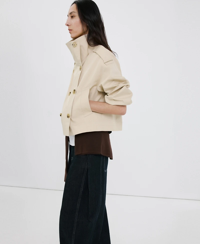 Mango Women's Funnel-Neck Cropped Trench Coat