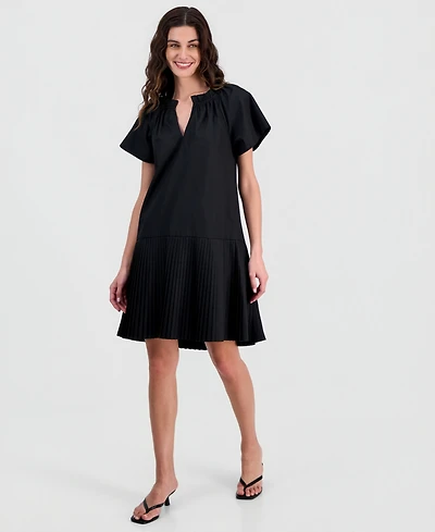 Robbie Bee Women's Ruffled-Neck Babydoll Dress
