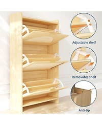 gaomon Rattan Shoe Storage Cabinet Flip Drawers, Free Standing Narrow Shoe Organizer Cabinet with Rattan Doors, Wooden Shoe Rackf