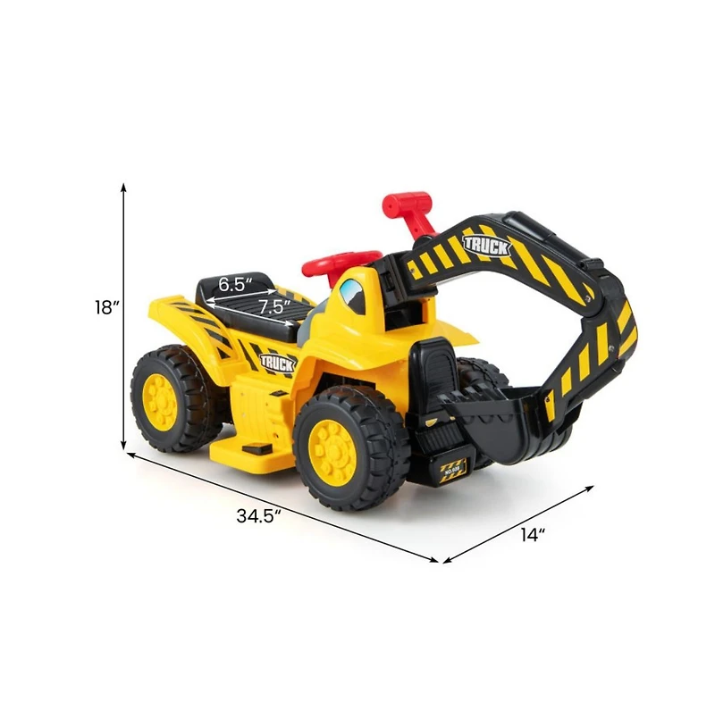 Hongge 6V Kids Ride On Excavator Fun Digger with Folding Basketball Hoop