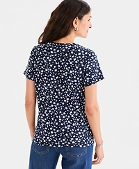 Style & Co Women's Printed Short-Sleeve Henley Top, Macy's Exclusive