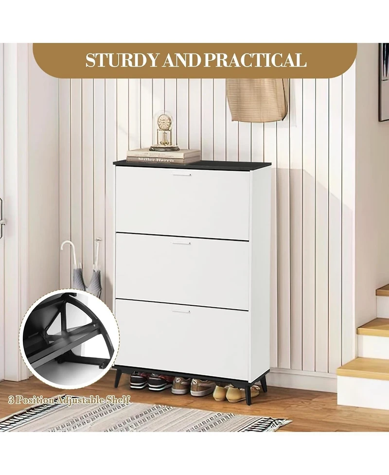 gaomon Narrow Rattan-Style Shoe Cabinet Flip Drawers and Adjustable Shelf