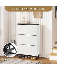 gaomon Narrow Rattan-Style Shoe Cabinet Flip Drawers and Adjustable Shelf