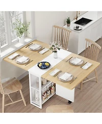 gaomon Folding Dining Table Drop Leaf Table for Small Spaces, Versatile Collapsible Dinner Kitchen Office Table with 2 Storage Racks