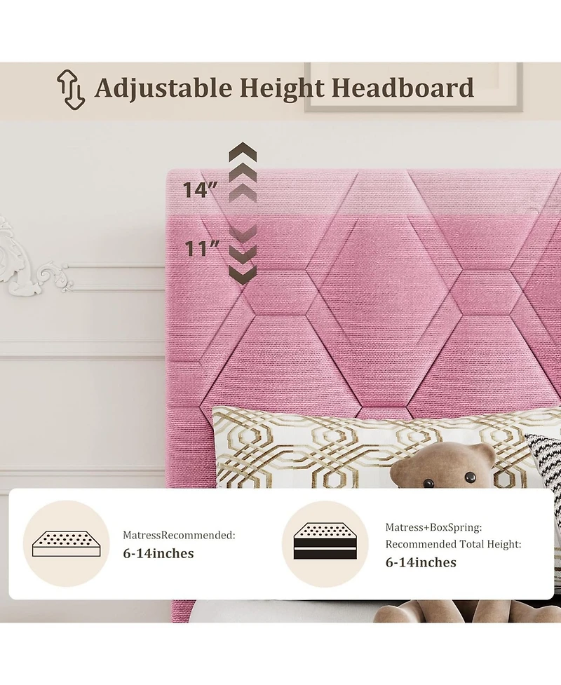 gaomon Full Platform Bed Frame with Adjustable Upholstered Headboard, Modern Style, Wooden Slats Support, Triangular Legs, Easy Assembly