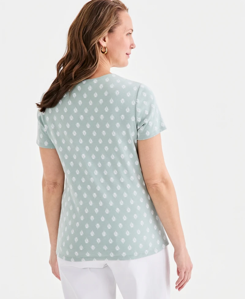 Style & Co Petite Cotton-Blend Summer Foulard Scoop Neck Top, Macy's Exclusive