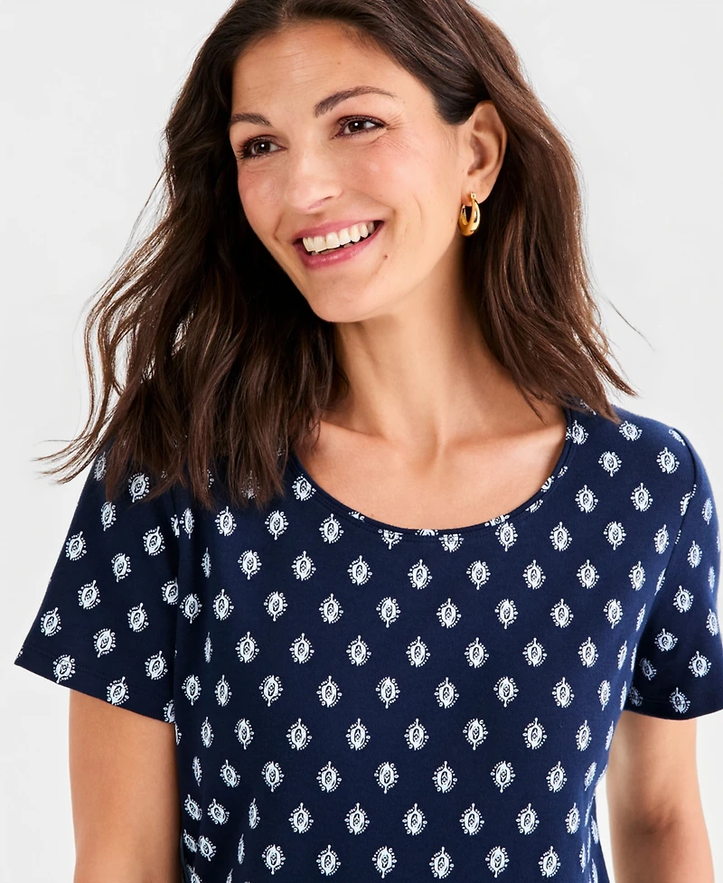 Style & Co Women's Printed Short-Sleeve Scoop-Neck Top, Macy's Exclusive