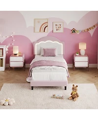 gaomon Twin Kids Upholstered Bed with Led Headboard, Plush Sherpa Fabric, Wooden Slats Support