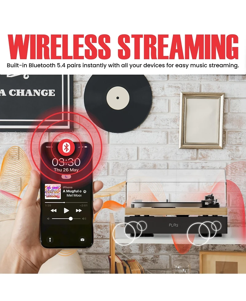 AudioSource Vinyl Record Player, All-in-one Turntable with 2.1 Channel Built-in Speaker, Bluetooth 5.4, 120W, Built-in Subwoofer