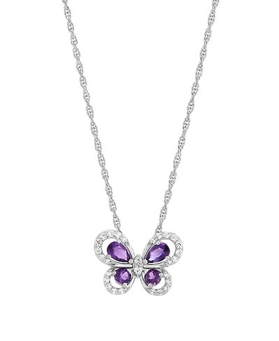 Macy's Amethyst (5/8 ct. t.w.) & White Sapphire (1/4 ct. t.w.) Butterfly Pendant Necklace in Sterling Silver