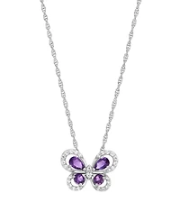 Macy's Amethyst (5/8 ct. t.w.) & White Sapphire (1/4 ct. t.w.) Butterfly Pendant Necklace in Sterling Silver