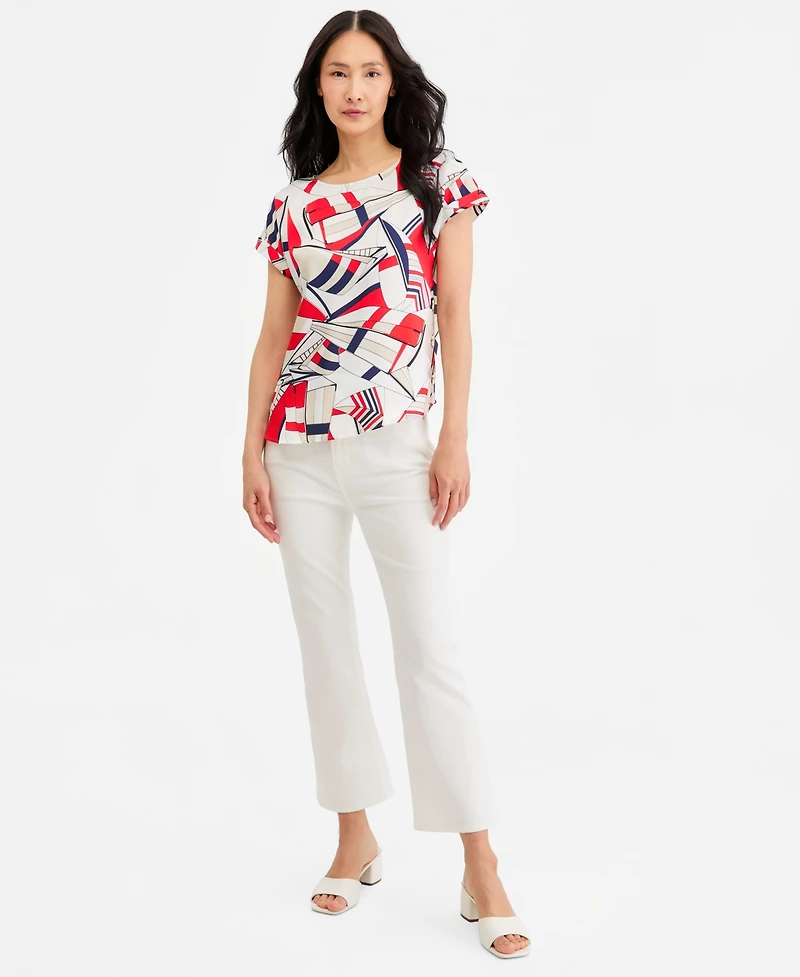 Jones New York Women's Short-Sleeve Polyester Printed Blouse