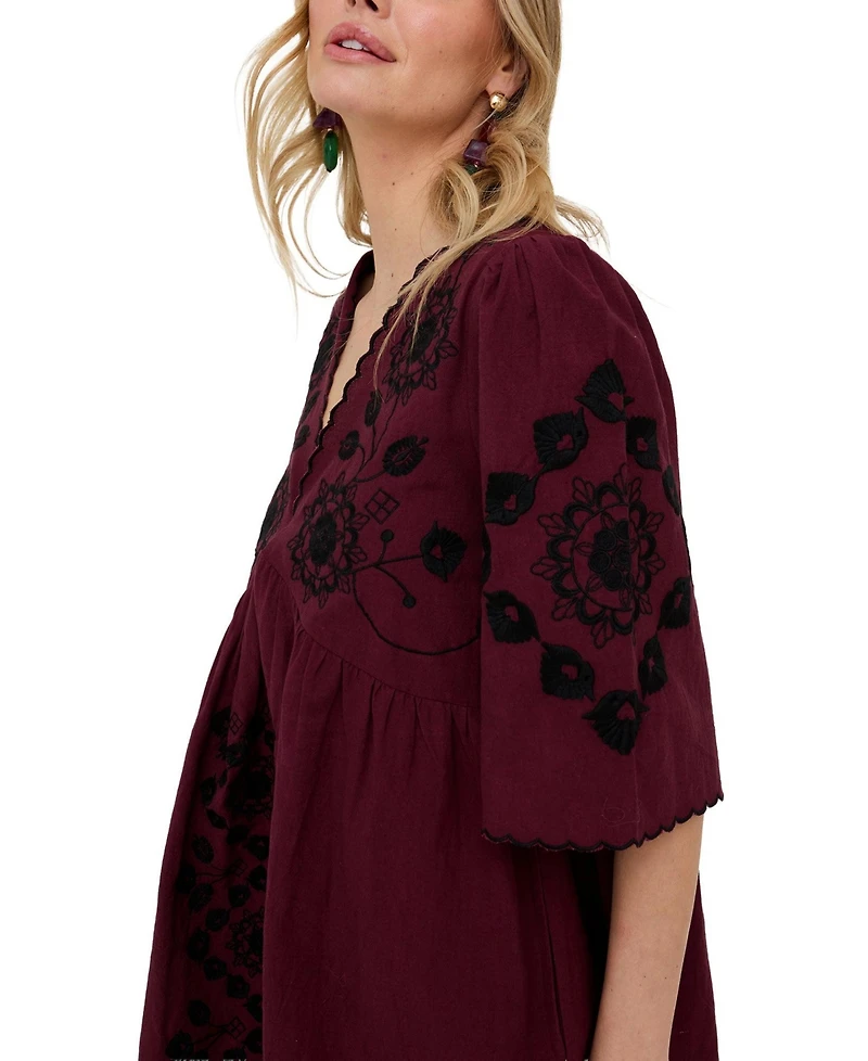 Raffya Women's Arabella V- Neck Embroidered Mini Dress