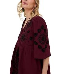 Raffya Women's Arabella V- Neck Embroidered Mini Dress