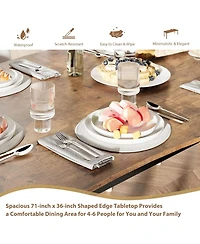 gaomon Minimalist Dining Table for 6-8, Rectangular Wave Edge, 15mm Mdf & Metal Frame, Waterproof, Scratch-Resistant