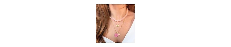 The Lovery Rose Quartz Knotted Bead Necklace 14K Gold