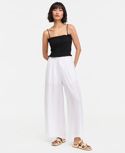 On 34th Women's Pintucked Gauze Wide-Leg Pants, Regular & Short, Macy's Exclusive