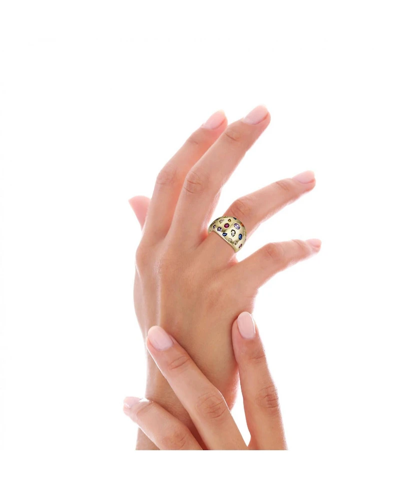 Ra 14k Gold Plated with Rainbow Cubic Zirconia Dome Ring