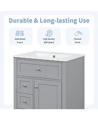 Casainc Modern Bathroom Vanity with Sink 3 Drawers Adjustable Shelf Cabinet