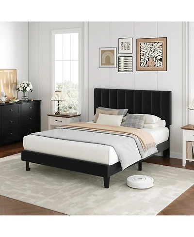 gaomon Velvet Upholstered Platform Bed Frame with Adjustable Tufted Headboard
