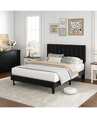 gaomon Velvet Upholstered Platform Bed Frame with Adjustable Tufted Headboard