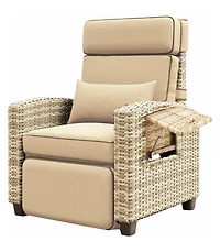 gaomon Outdoor Recliner Lounge Chair, 145° Adjustable Backrest & Footrest, Pe Wicker Steel Frame with Side Table, Patio Pool Deck