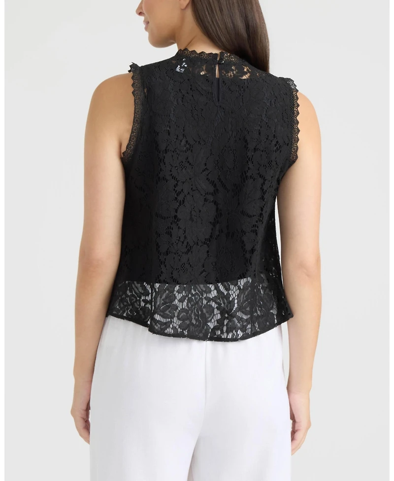Ellen Tracy Women's Mix Media Top with Lace