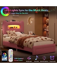 gaomon Led Bed Frame with 2-Tier Storage Headboard, Upholstered Platform Charging Station and Drawer, Metal Support, No Box Spring Needed