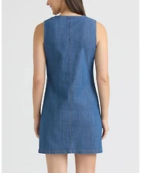 Ellen Tracy Women's Sleeveless Scallop Button Front Mini Dress