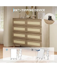 gaomon Rattan 8 Drawer Dresser for Bedroom, Wooden Dressers Chests of Drawers, Modern Farmhouse Storage Organizer for Closet, Entryway, Living Room