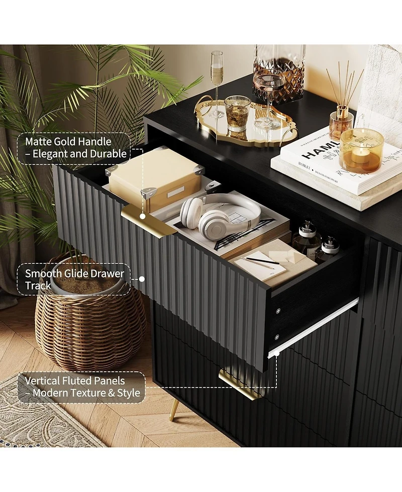 gaomon Dresser for Bedroom with 8 Drawers,55'' Wide Modern Chest of Wooden Metal Handle,Clothes Storage Organizer,Dresser Tv Stand