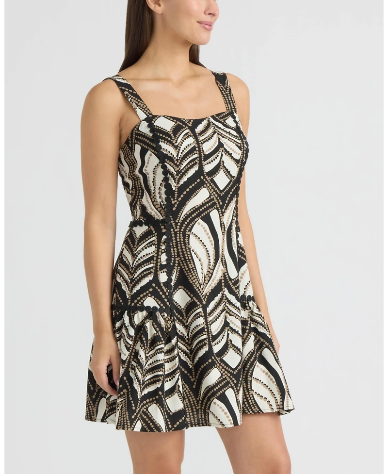 Ellen Tracy Women's Linen Dotted Lace Trim Dress