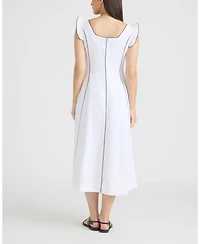 Ellen Tracy Women's Linen Dress with Contrast Pipping