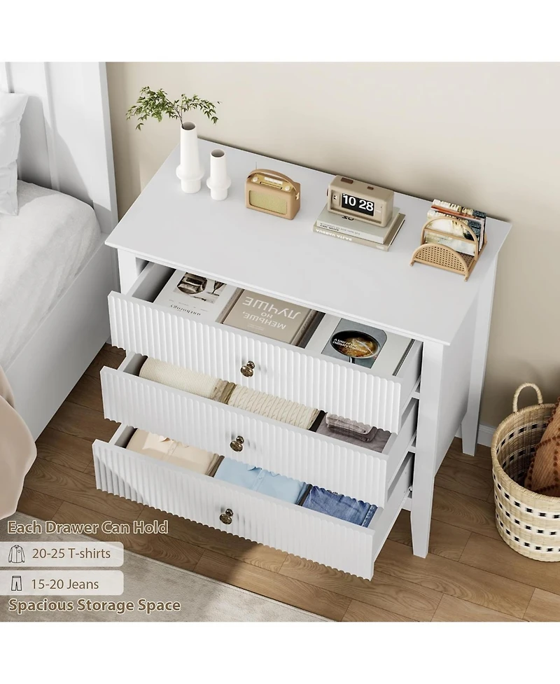 gaomon Large 3 Drawer Dresser, Fluted Wood Drawers for Bedroom, Modern Painted 30-Inch-Wide Nightstand for Bedroom, Living Room, Hallway.
