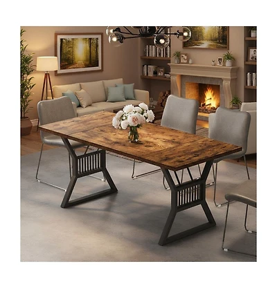 gaomon 70.8" Farmhouse Dining Table for 4-6, Heavy Duty Metal Legs