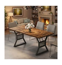 gaomon 70.8" Farmhouse Dining Table for 4-6, Heavy Duty Metal Legs