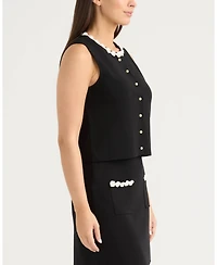 Ellen Tracy Women's Knit Vest with Beaded Crochet Trims