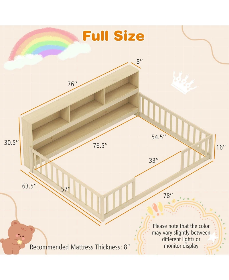 Slickblue Full Kids Floor Bed with Integrated Book Storage