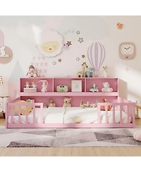 Slickblue Full Kids Floor Bed with Integrated Book Storage